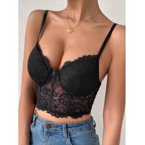 NEW DR DRESSIN Black Floral Laced Up Adjustable Strap Bralette Corset Size XS